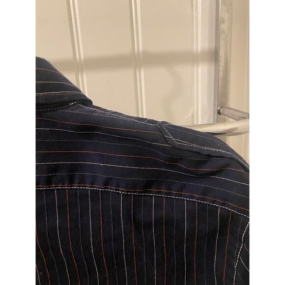 Vintage Armani Jeans Pinstripe Navy Western Style Button Down Size Small - Picture 5 of 7